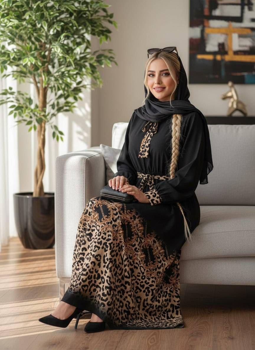 پیراهن ماکسی پلنگی زنجیری 